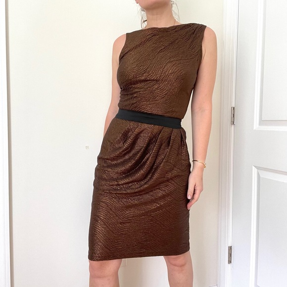 Sleeveless Open Back Draped Front Midi Cocktail Dress from Designer Showroom - Picture 2 of 7